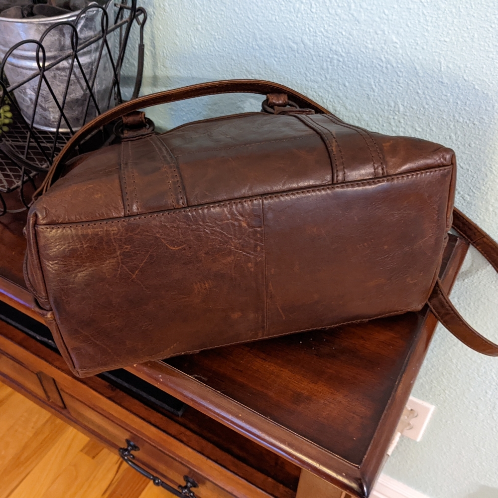 Frye Domed Satchel Leather Handbag - Dark Brown - Picture 7 of 12